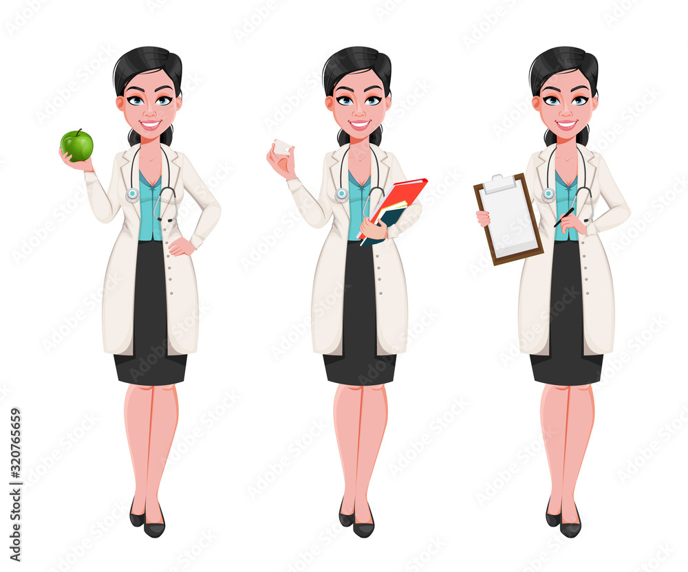 Medical doctor woman, set of three poses