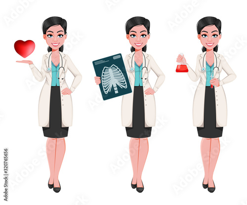Medical doctor woman, set of three poses