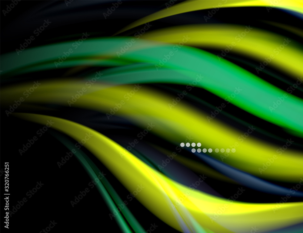 Silk smooth lines on black, liquid fluid color waves. Vector Illustration Silk smooth lines on black, liquid fluid color waves. Vector Illustration