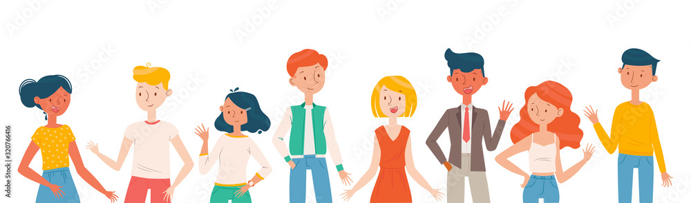 Vector characters design. Group of young boys and girls Vector characters design. Group of young boys and girls