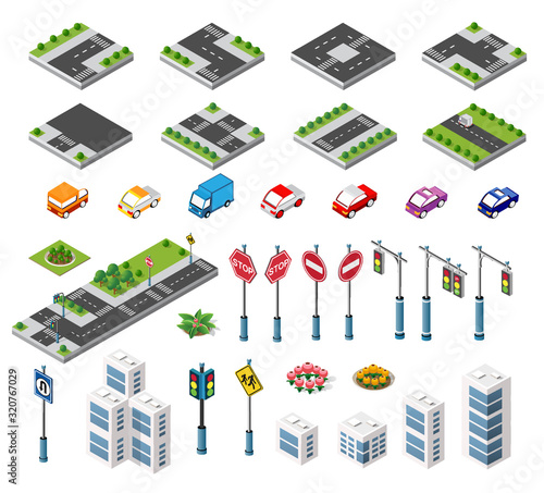 Isometric set building houses icons of blocks module