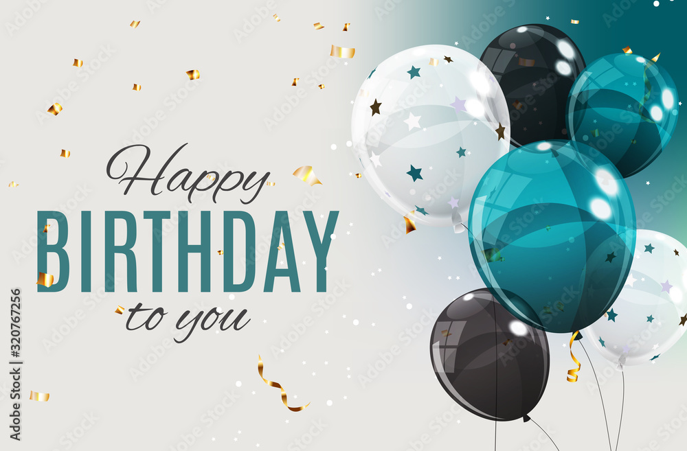 Color glossy happy birthday balloons banner Vector Image
