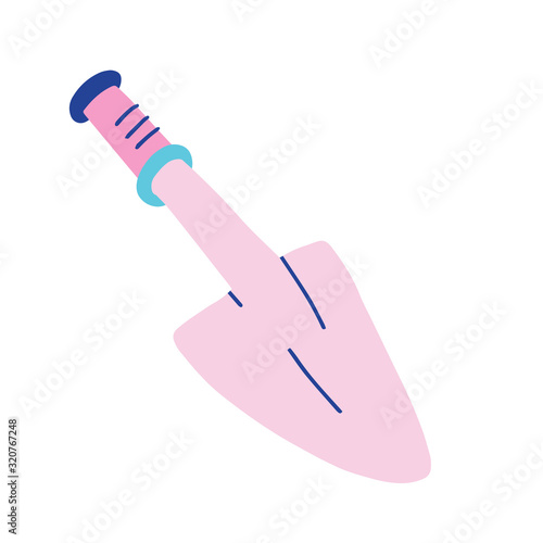 Garden shovel, equipment for digging ground, tool for farming and gardening, agriculture spade. Simple hand drawn isolated drawing, modern cartoon vector illustration, good as icon or logo.