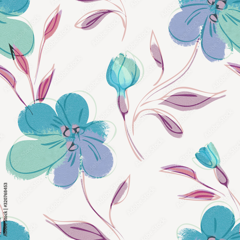 Obraz premium Acrylic Flowers Seamless Pattern. Hand Painted Illustration. Floral Background.
