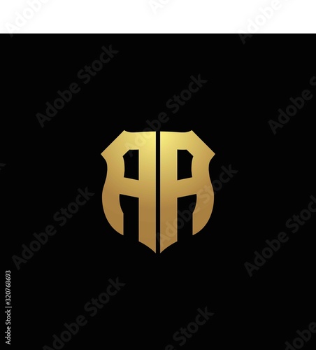 AA logo monogram with gold colors and shield shape design template