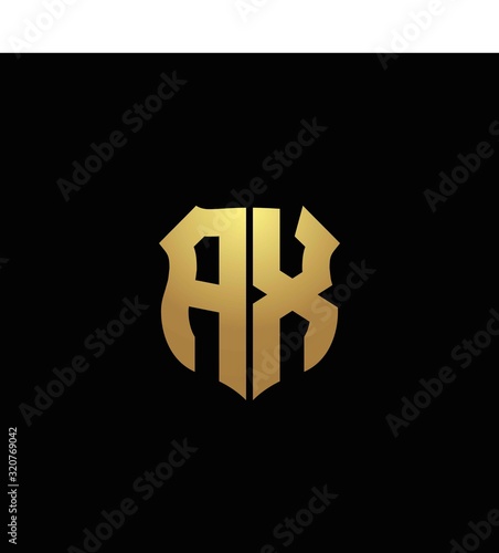 AX logo monogram with gold colors and shield shape design template