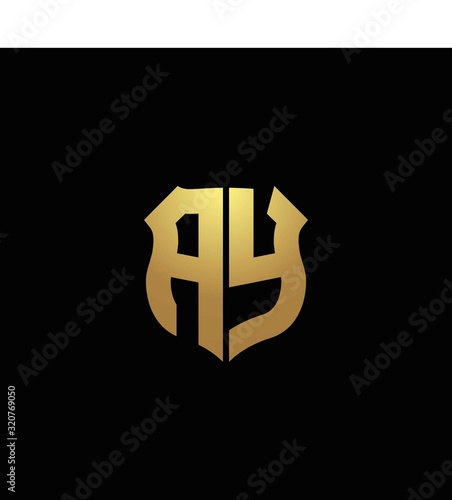 AY logo monogram with gold colors and shield shape design template