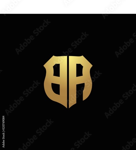 BA logo monogram with gold colors and shield shape design template