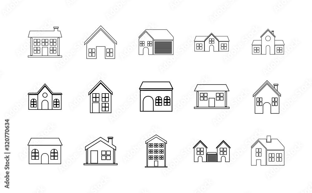 Isolated set of houses with windows and door vector design