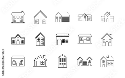 Isolated set of houses with windows and door vector design