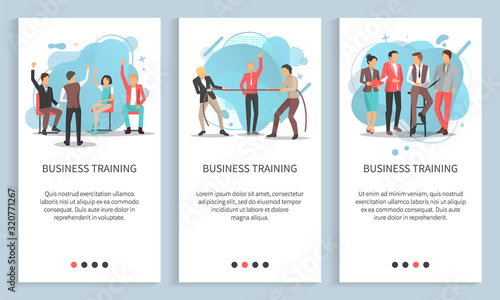 People discussing work, team cooperation, portrait view of man and woman communication, worker voting and competition, business training vector. Website or app slider, landing page flat style