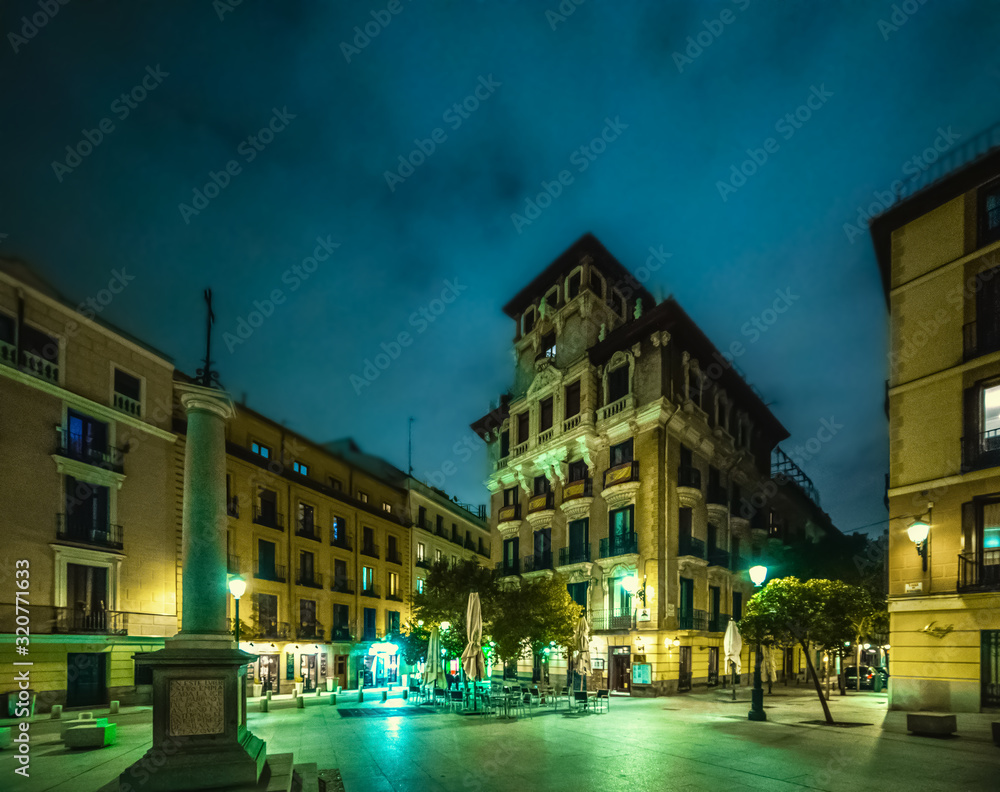 Small square in Madrid at night