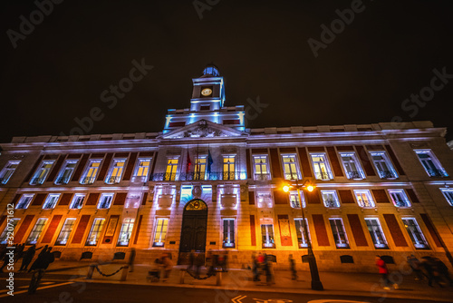 Real Casa de Correo building in Puerta del Sol at night