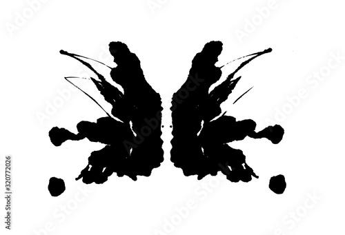 Rorschach inkblot test illustration, random symmetrical abstract ink stains.