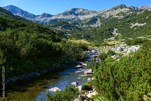 Landscape with stream and mountain ridge at the Pirin National Park in Bulgaria