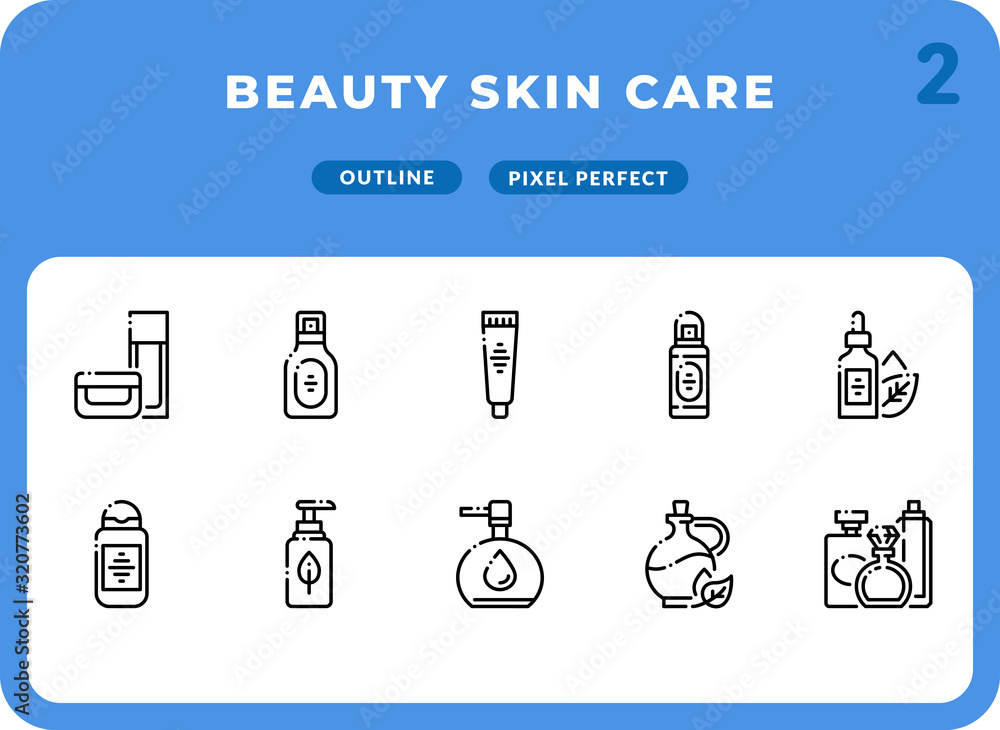 Beauty Skin Care Outline Icons Pack for UI. Pixel perfect thin line vector icon set for web design and website application.
