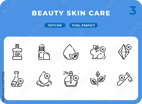 Beauty Skin Care Outline Icons Pack for UI. Pixel perfect thin line vector icon set for web design and website application.