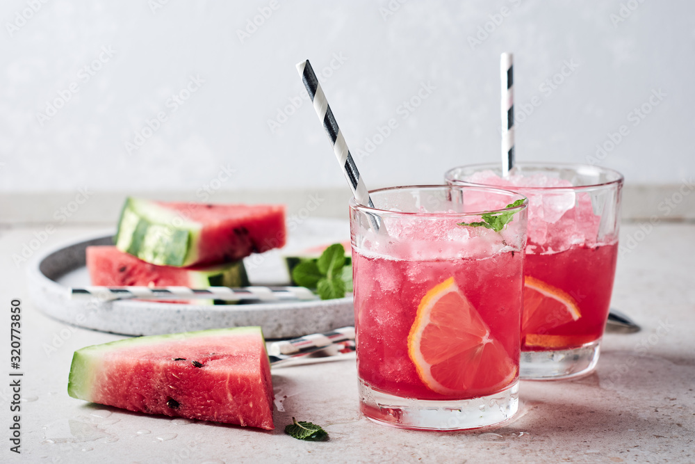 Summer watermelon cocktail Agua fresca. - obrazy, fototapety, plakaty 
