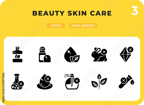 Beauty Skin Care Glyph Icons Pack for UI. Pixel perfect thin line vector icon set for web design and website application.