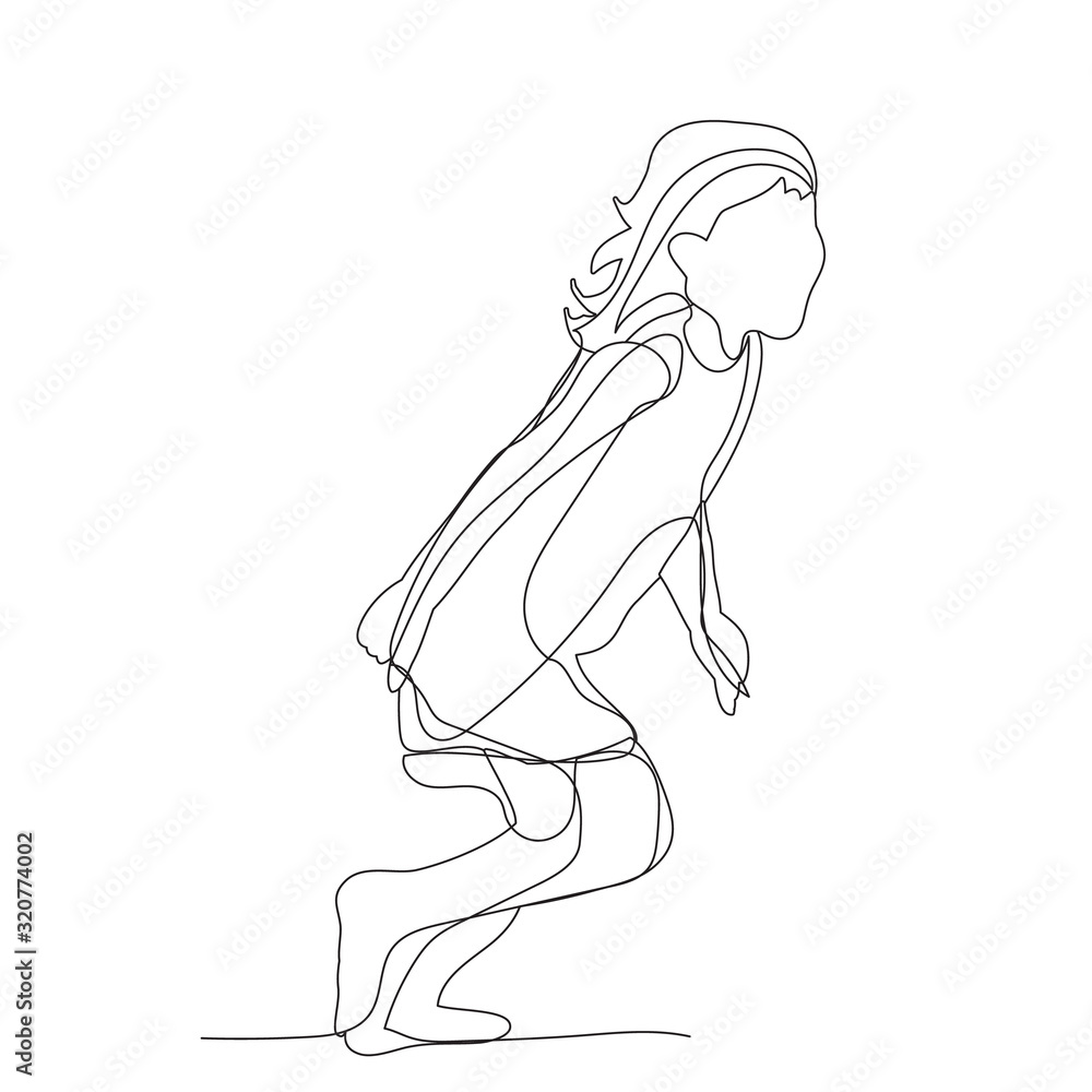 isolated, one-line drawing child, little girl