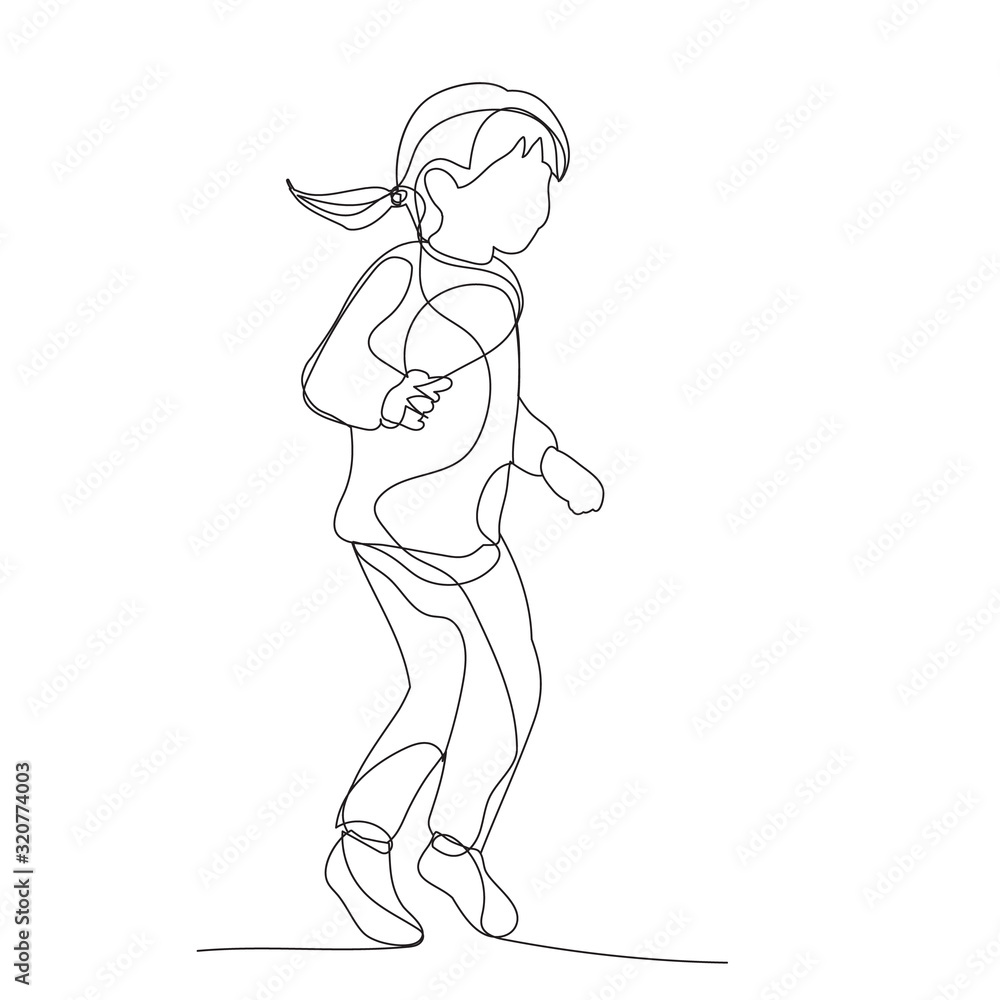 vector, isolated, one line drawing, little girl vector, isolated, one line drawing, little girl