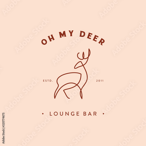 Deer logo on clasic one line vector for lounge, bar or restoran or other project
