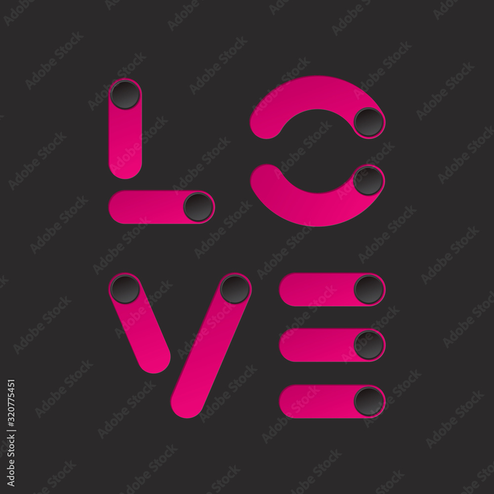 Love Logo as Blank Glamourous Style On Off Toggle Switch Buttons Square Composition Valentines Day Creative Concept - Pink on Black Background - Gradient Graphic Design