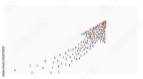 Large group of people in an arrow.