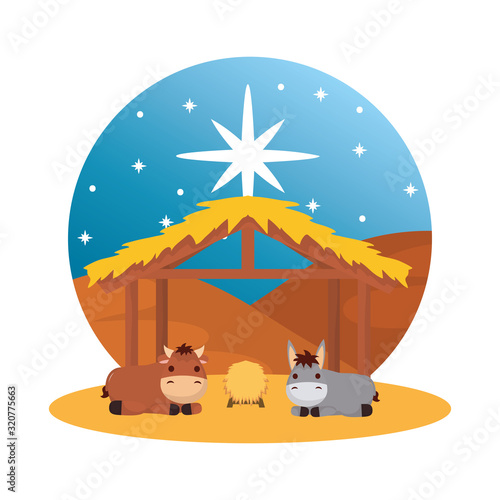 mule and ox in stable manger characters
