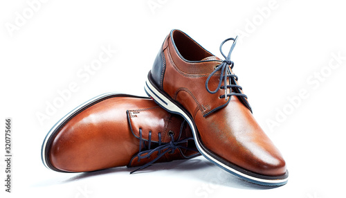 Borwn, leather, male shoes isolated on the white background