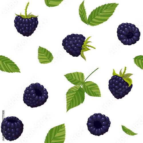 Seamless pattern blackberries on white background. Design for textiles, banners, posters. Vector illustration for posters, invitations, scrapbooking and textiles