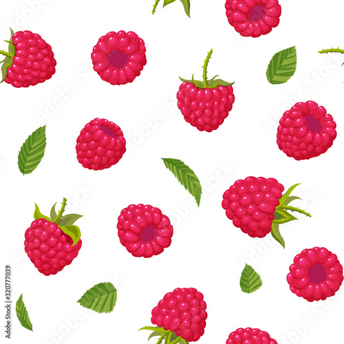 Seamless pattern raspberries on white background. Design for textiles, banners, posters. Vector illustration