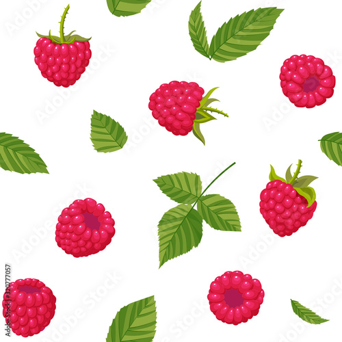 Raspberries seamless pattern. Summer fruits and berries colors vector background for posters, invitations, scrapbooking and textiles
