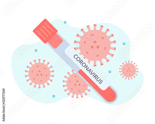 Test tube with blood. Coronavirus infection. Medical concept. Flat vector illustration.