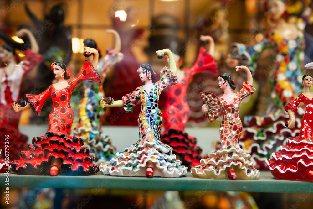 Mosaic figurines in souvenir shop of Barcelona