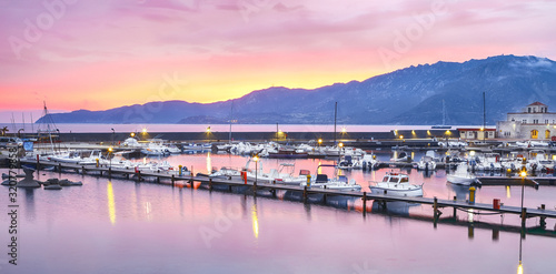 Fantastic sunset view of Boats in Beautiful Marina of Villasimius.