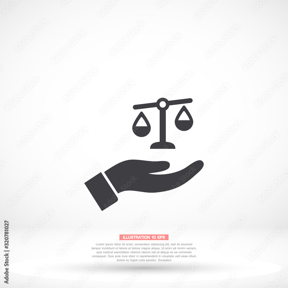 scales in his hand icon , lorem ipsum Flat design scales in his hand icon , lorem ipsum Flat design