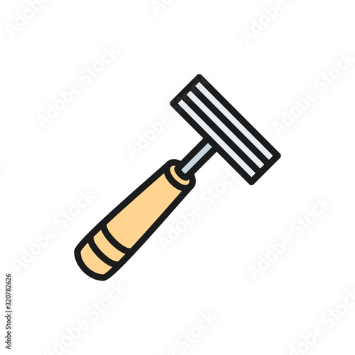 Disposable razor, shaving machine flat color line icon.