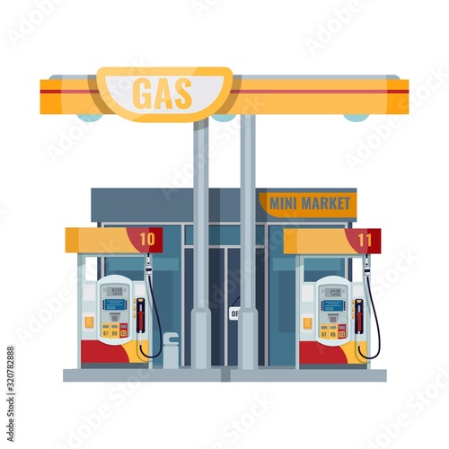 Gas or petrol station. Gasoline, oil, fuel, diesel pump. Vector
