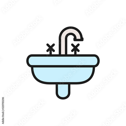 Vector washbasin, wash basin, sink flat color line icon.