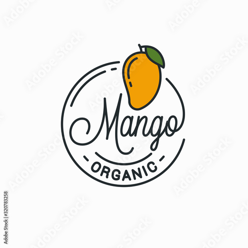 Mango fruit logo. Round linear logo of mango
