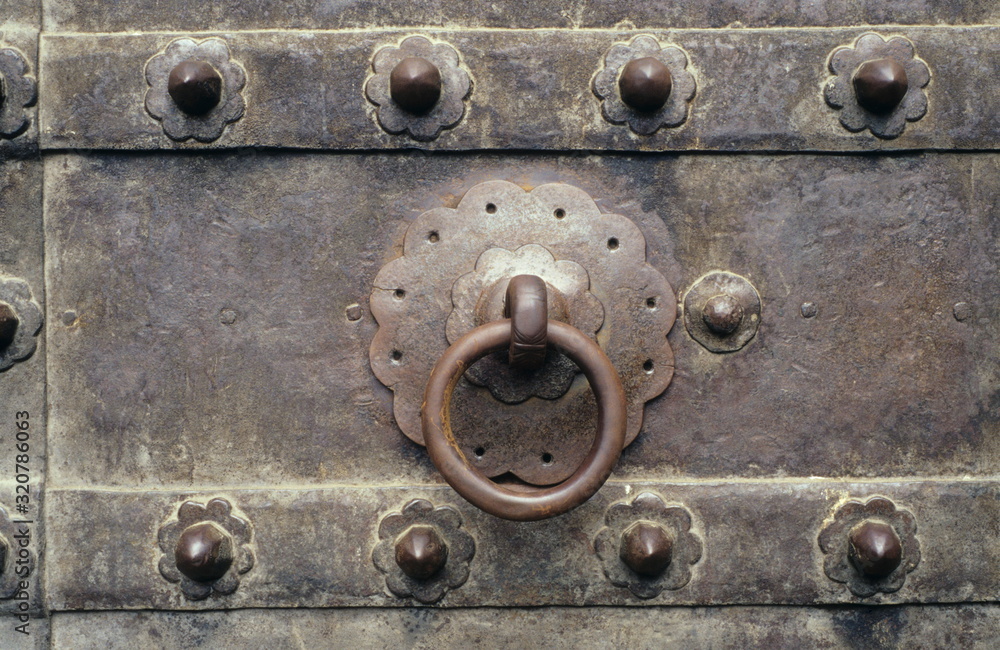 17th century style old circular door knocker, Pune, Maharashtra, India