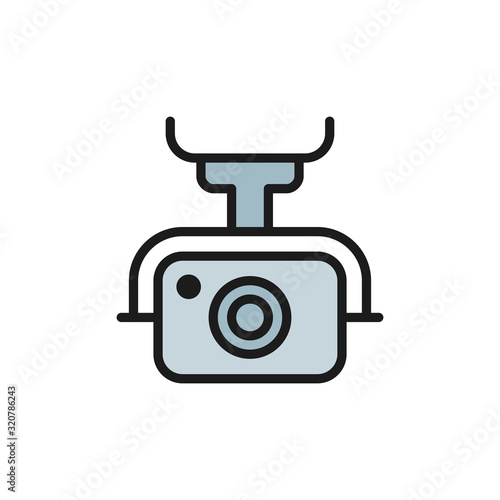 Action camera for drone, extreme video cam flat color line icon.