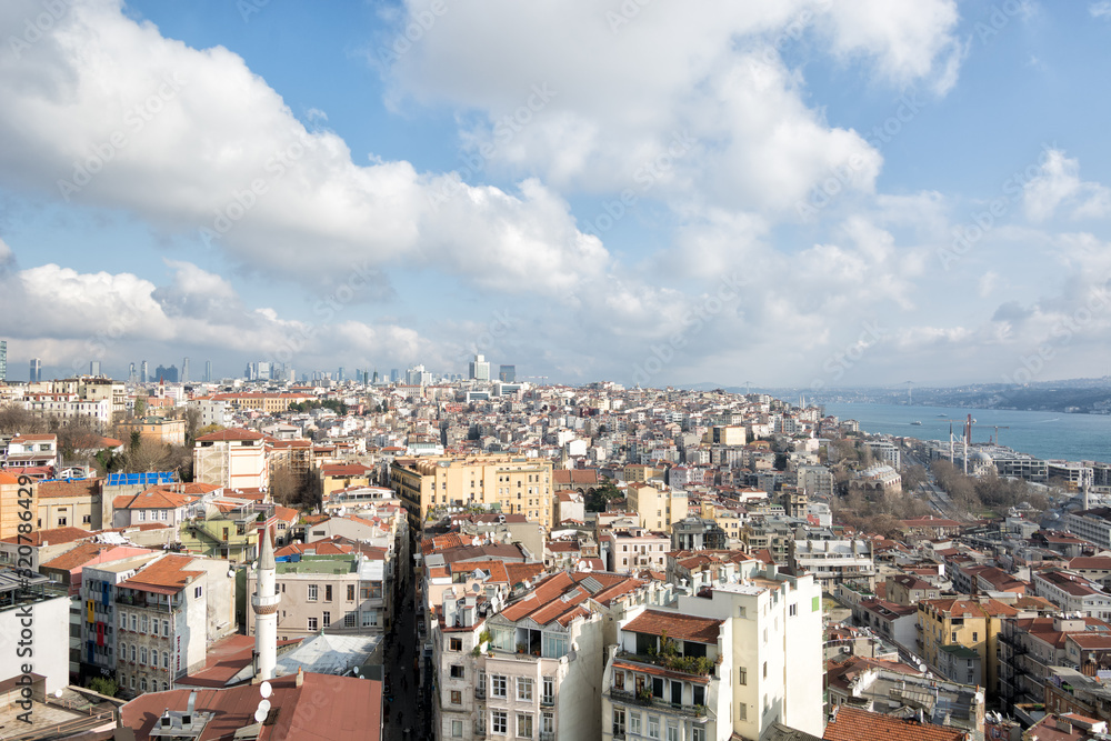 View over the city of Istanbul and Bosporus from above