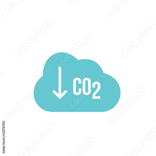 CO2 Icon. Cloud Carbon Dioxide Emissions Arrows Down Illustration. Pollution of air and the environment. Stock vector illustration isolated on white background.