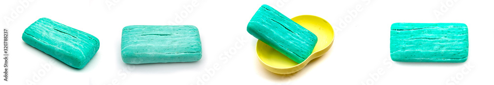 blue dry toilet soap with cracks on a white background blue dry toilet soap with cracks on a white background