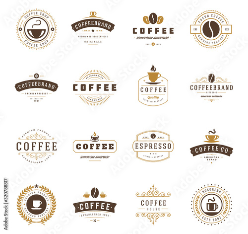 Coffee shop logos design templates set vector illustration