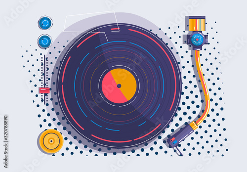 Illustration of a Vinyl player with pop art details top view