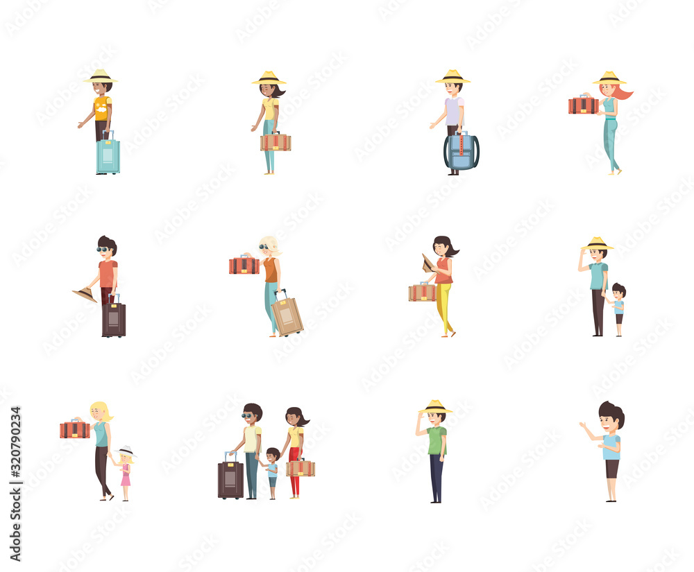 Isolated travel and trip people set vector design Isolated travel and trip people set vector design