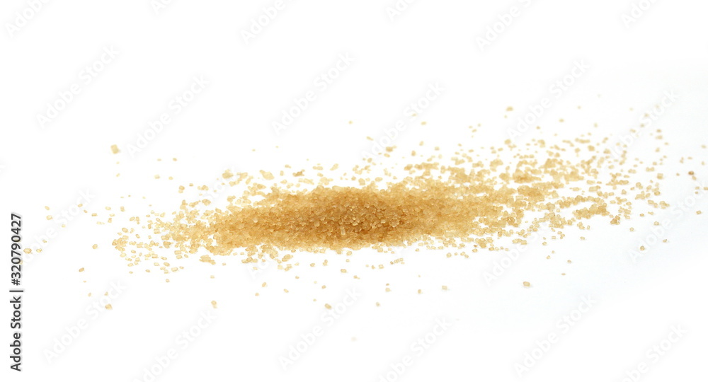 Closeup pile brown sugar isolated on white background.  - obrazy, fototapety, plakaty 